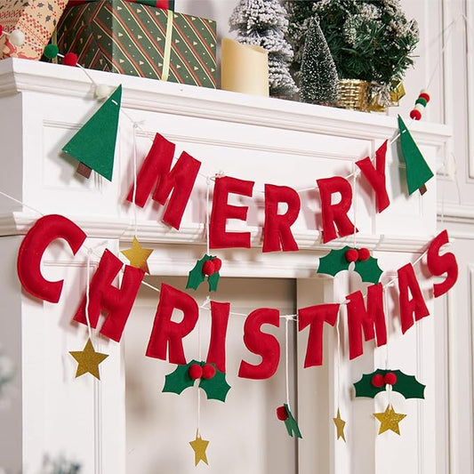 Merry Christmas Banner with Red Berries And Leaves Christmas Banner