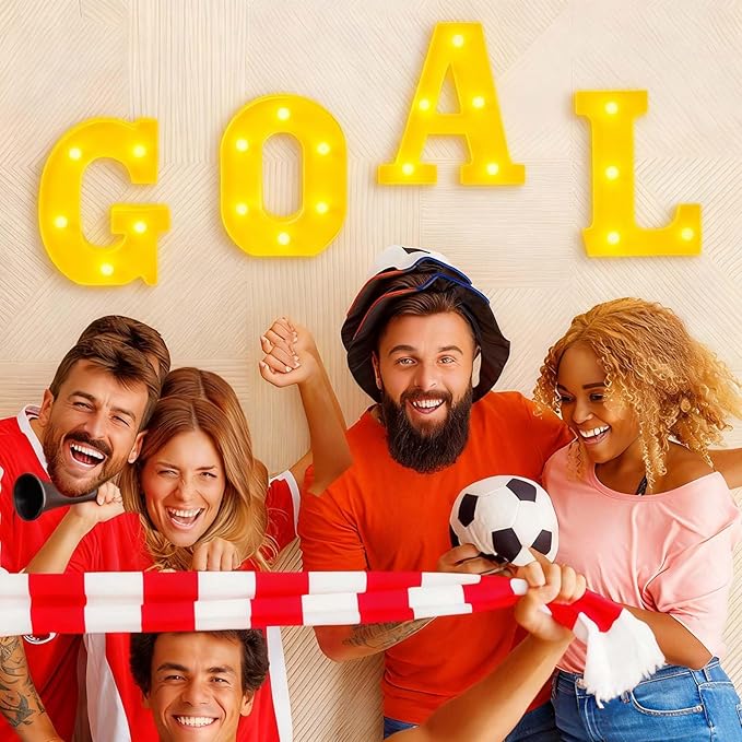 4 Pcs Soccer Party Decorations Goal LED Lights Sign Soccer Football