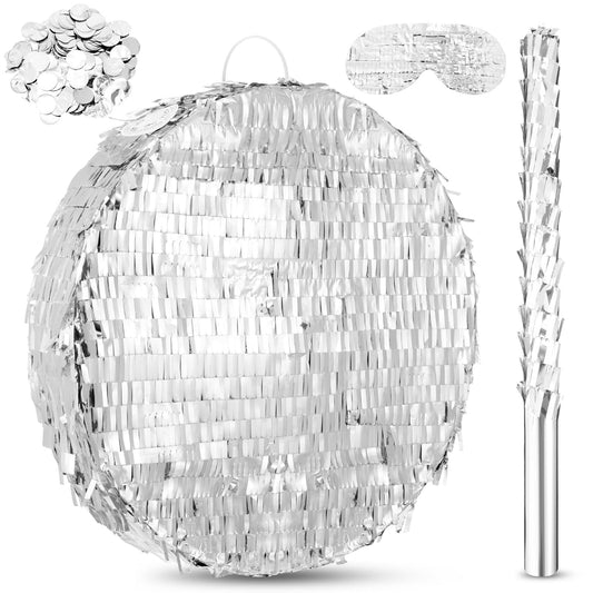 Jenaai Disco Ball Large Piñata 16 Inch, Round Blank Disco Piñata Shin