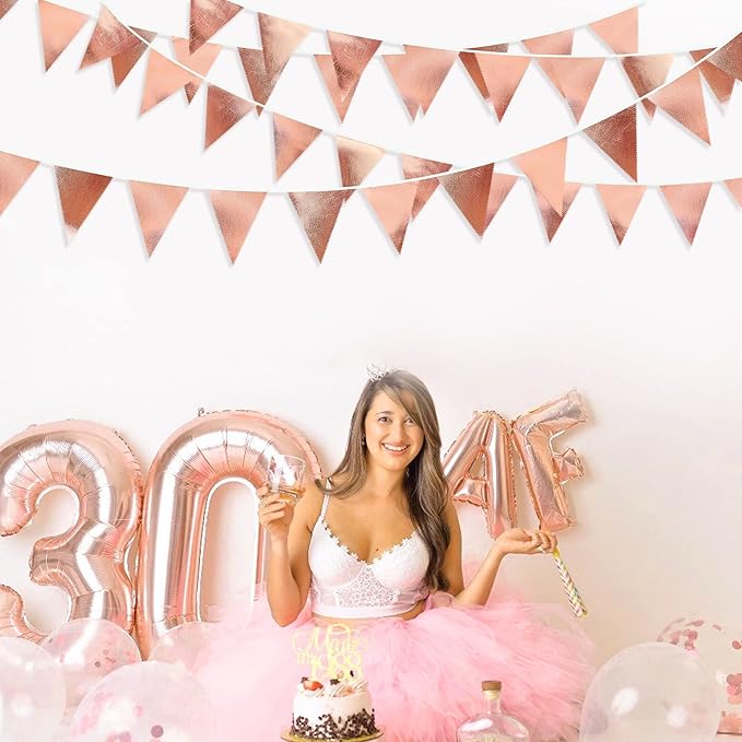 Rose Gold Party Decorations Metallic Fabric Triangle Pennant Banner