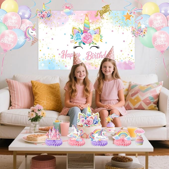 Unicorn Birthday Decorations Includes Banner Backdrop Balloons