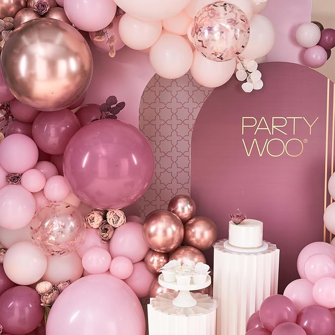 PartyWoo Dusty Rose Balloon Arch Kit, 140 pcs Pink Balloon Garland