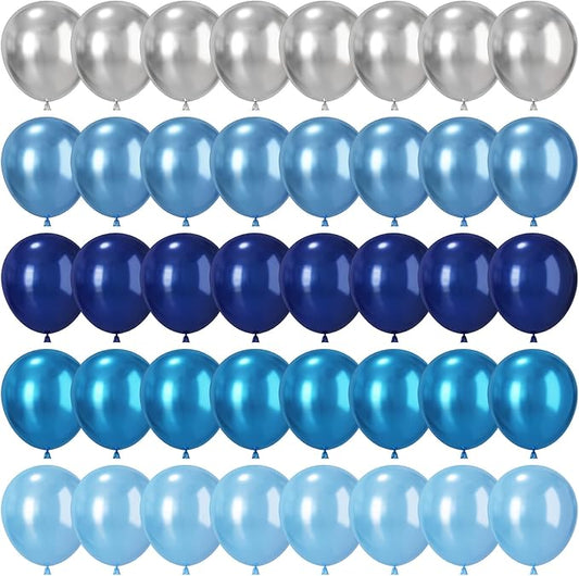 Blue and Silver Balloons, 50 PCS 12 Inch Pearl Royal Navy Blue Latex