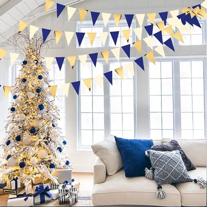 30Ft Navy Blue Gold and Beige Party Decorations Royal Blue Gold