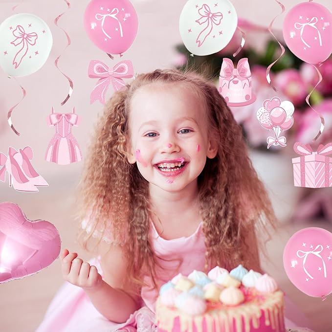 2nd Birthday Decorations for Baby Girls Pink Bow Coquette 2 Birthday