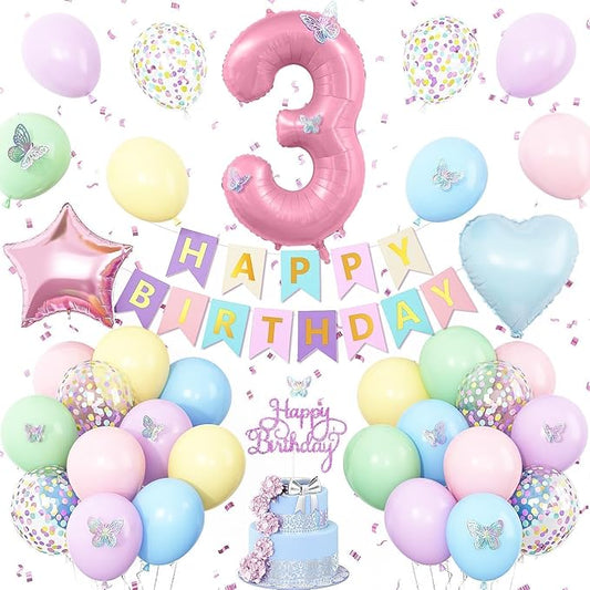 3rd Birthday Decoration for Girls Easter Pastel Rainbow Macaron 3rd