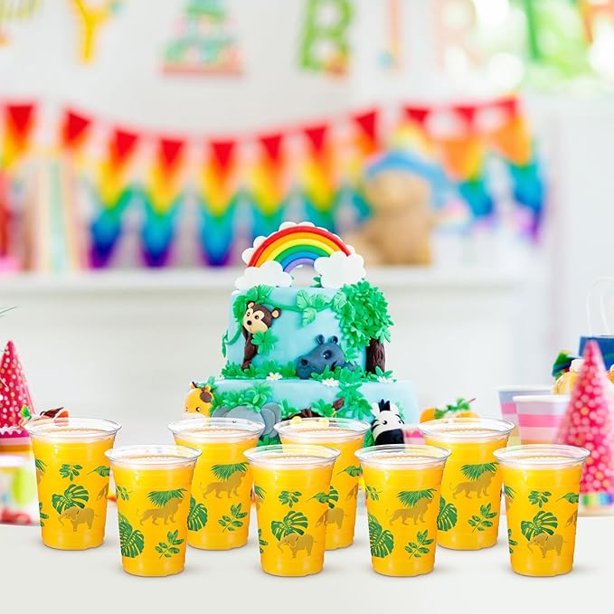 100 Pcs Gold Jungle Safari Animals Cups 16 oz Golden Safari Themed