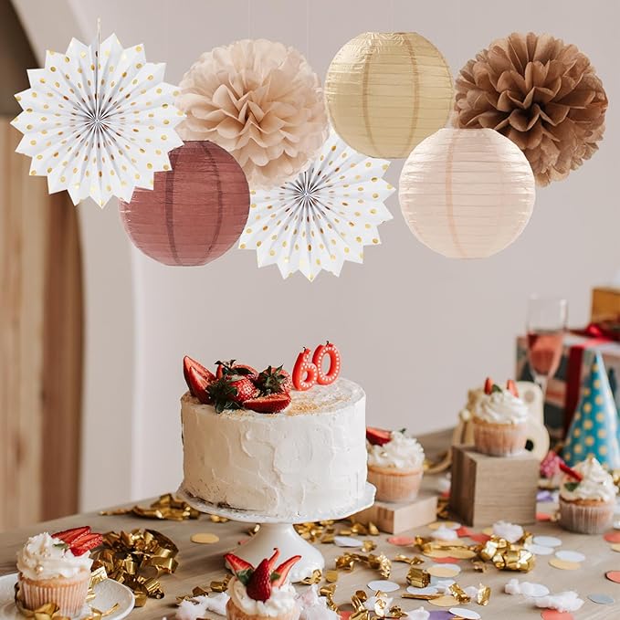 Boho Baby Shower Party Decorations Streamers Lanterns 14pcs White