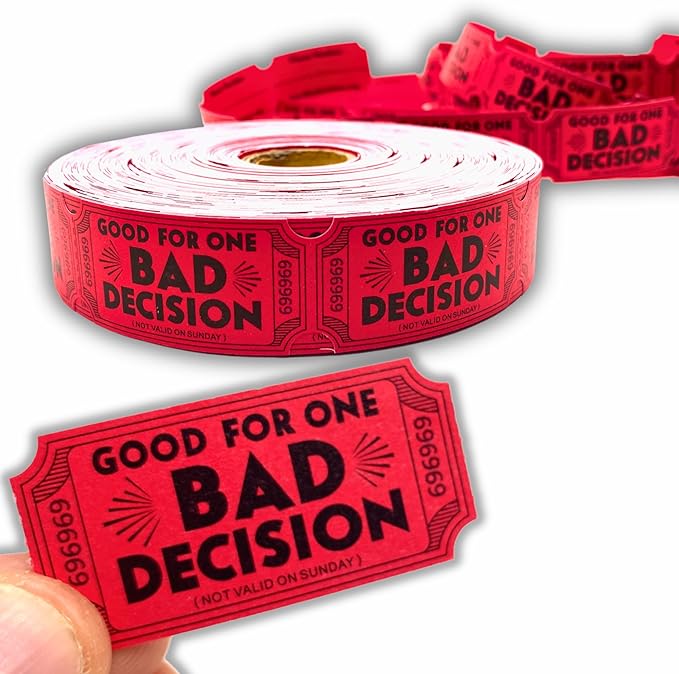 Bad Decision Tickets – Funny Gag Gift & Party Icebreaker | 1000 Red