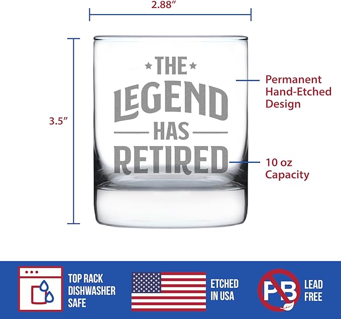 Custom The Legend Has Retired Personalized Whiskey Rocks Glass Funny