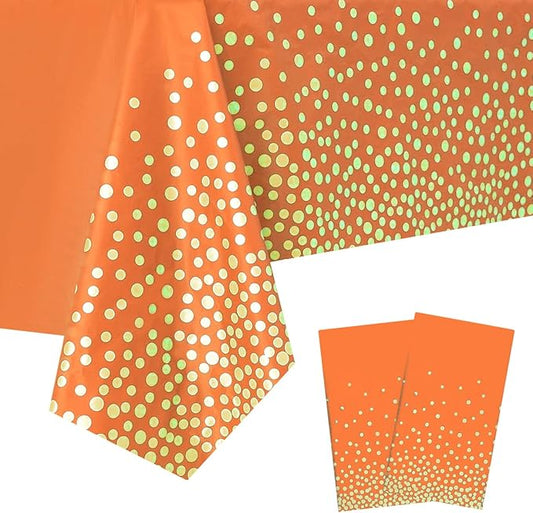2 Packaging Orange and Gold Plastic Tablecloth, 54 inch x108 inch