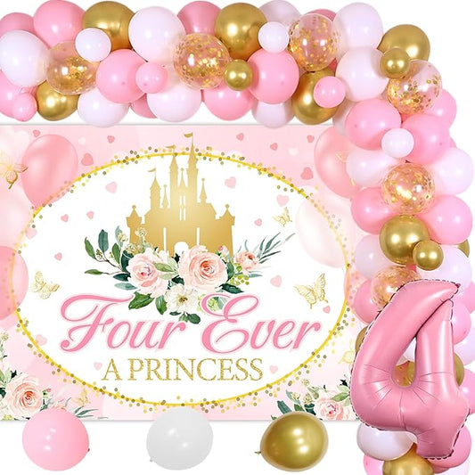 Four Ever a Princess Birthday Decorations Pink Gold Balloon Garland