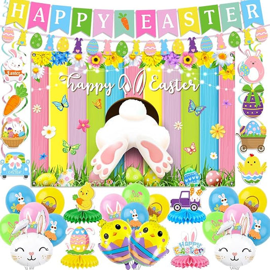 Easter Decorations for Home Happy Easter Banner Buuny Backdrop Chick