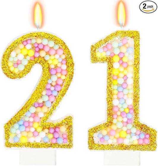 21st Birthday Candle for Cake, Colorful Macaron Numeral Candles for