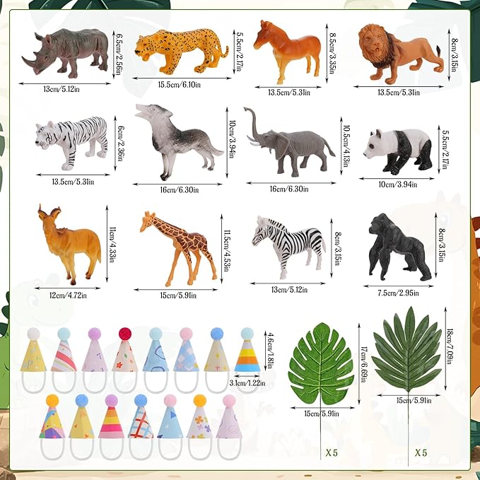 37 Pcs Jungle Animal Birthday Cake Toppers Mini Birthday Hat Animal