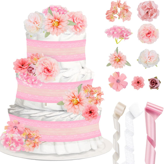 Cheerupp Pink Floral Theme Diaper Cake Decorations for Baby Shower