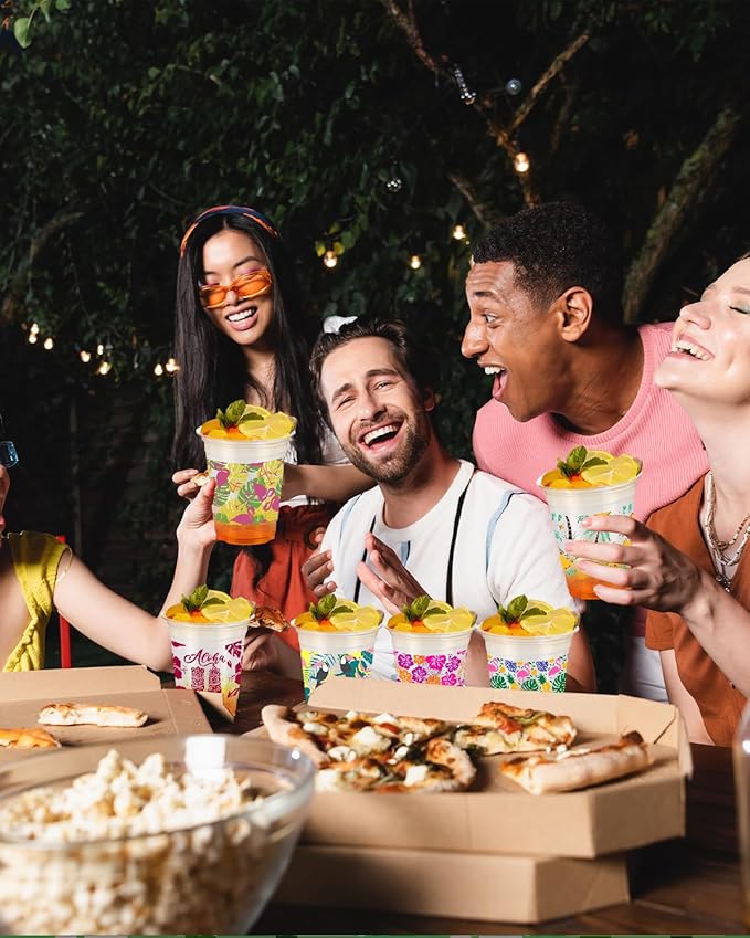 60 Pack Hawaiian Party Luau Tiki Cups 12 oz Disposable Plastic Cups
