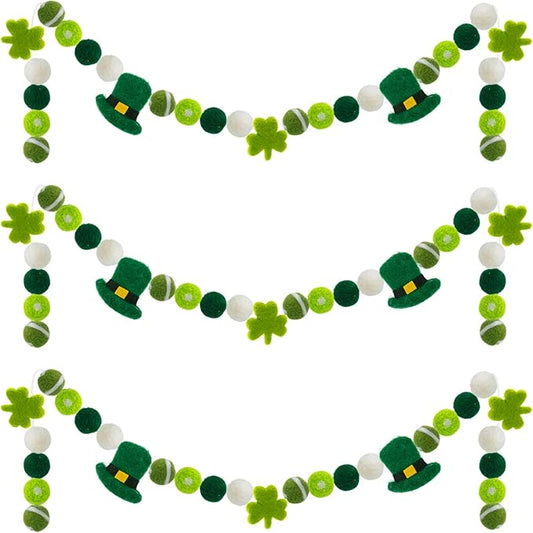 3 Pack Felt St Patrick's Day Decorations Garland 6.6 Feet Pom Pom