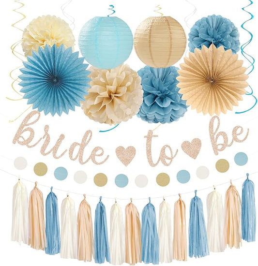 Light Dusty Blue Beige Champagne Bridal Shower Party Decorations