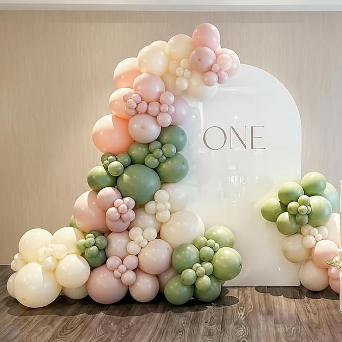 Sage Green Pink White Balloons, 60Pcs 12 Inch Pink and Green Balloons