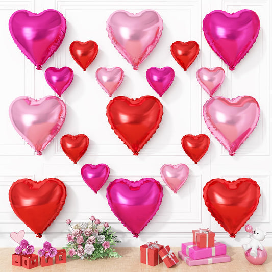 Red Pink Heart Balloons, 19PCS Light Pink Heart Shape Balloon, 18Inch