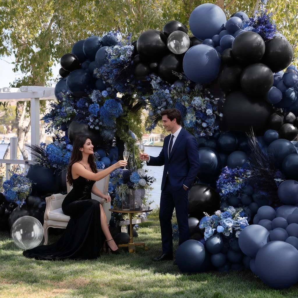 Navy Blue Black Balloon Arch Kit Double Stuffed, Dark Lavender-Blue