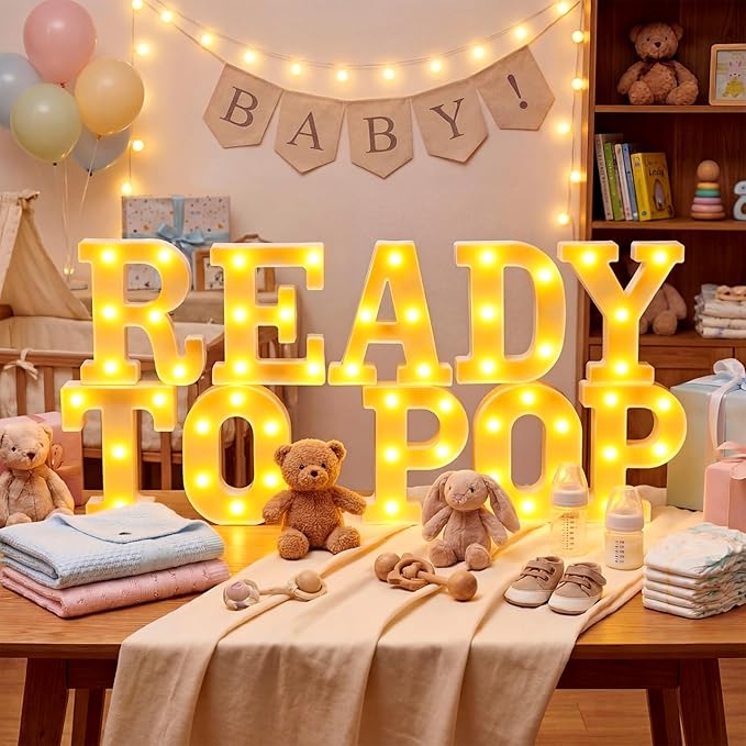 10 Pcs Ready to Pop Baby Shower Decorations Lights up Sign Red
