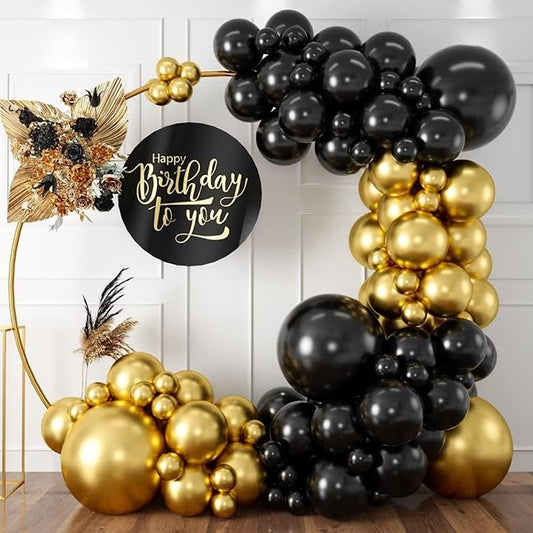 Black and Gold Balloon Garland Kit Metallic Gold and Black Balloon