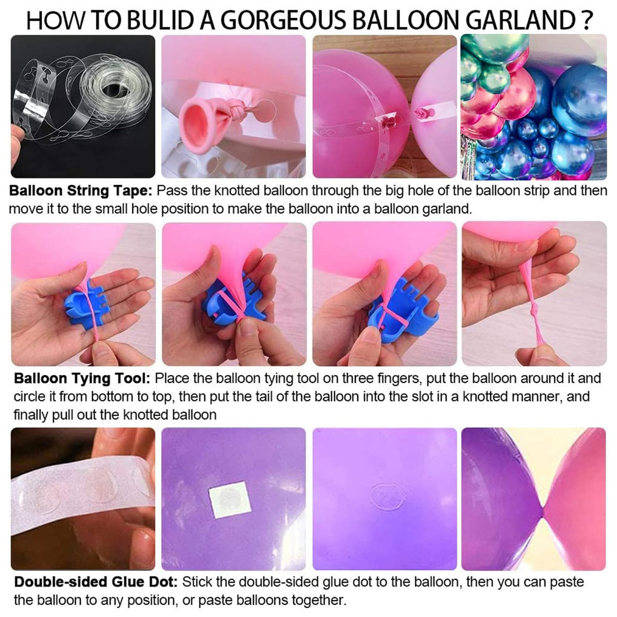 145PCS Metallic Balloon Garland Arch Kit with Chrome Blue Red Purple