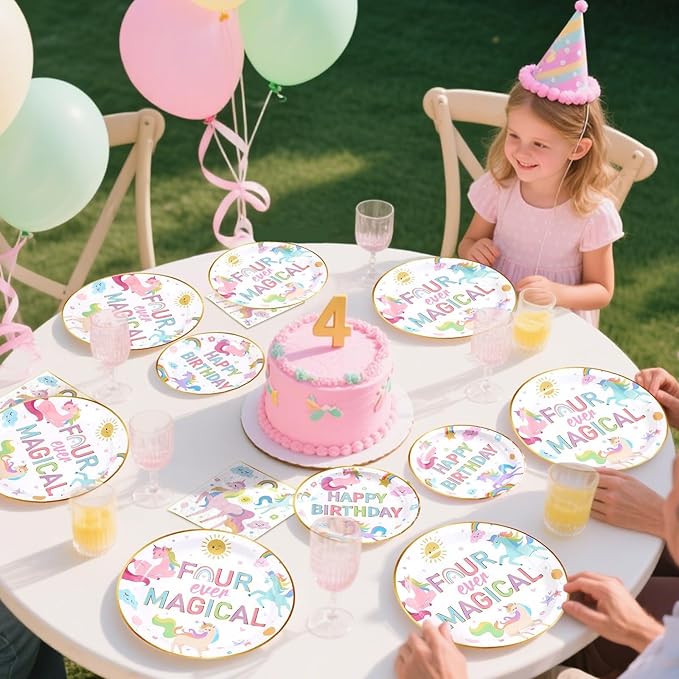 96pc Unicorn 4th Birthday Party Supplies Magical Pastel Rainbow