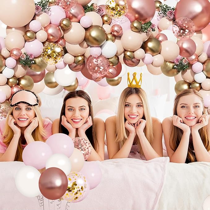 Rose Gold Balloon Garland Kit, Nude Pastel Pink Metallic Gold Matte
