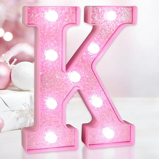 Pink Light Up Letters, LED Marquee Letters for Table, Small Glitter Al