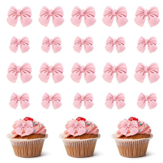 20Pcs Pink Bow Cupcake Decorations, Bow Cake Topper Supplies, Pink Bow