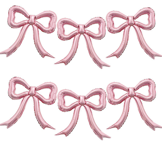 6pcs Pink Bow Foil Balloons Set Bow Mylar Balloons for Coquette