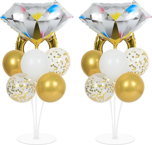 Engagement Party Balloons Stand Kit 2 Sets With 2 Diamond Ring Foil