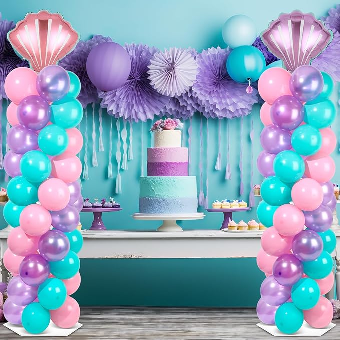 2 Sets Mermaid Party Balloon Column Stand Kit with 102 Balloons