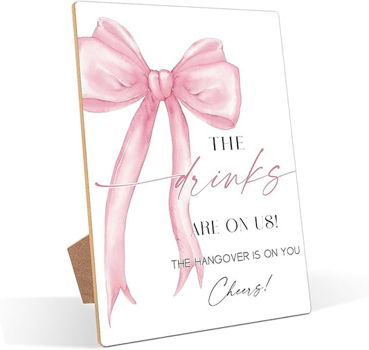 Pink Bow Theme Wooden Wedding Signs Drinks Please Help Yourself