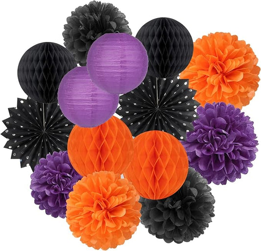 Black Orange Purple Halloween Party Decorations 14pcs Kits Paper