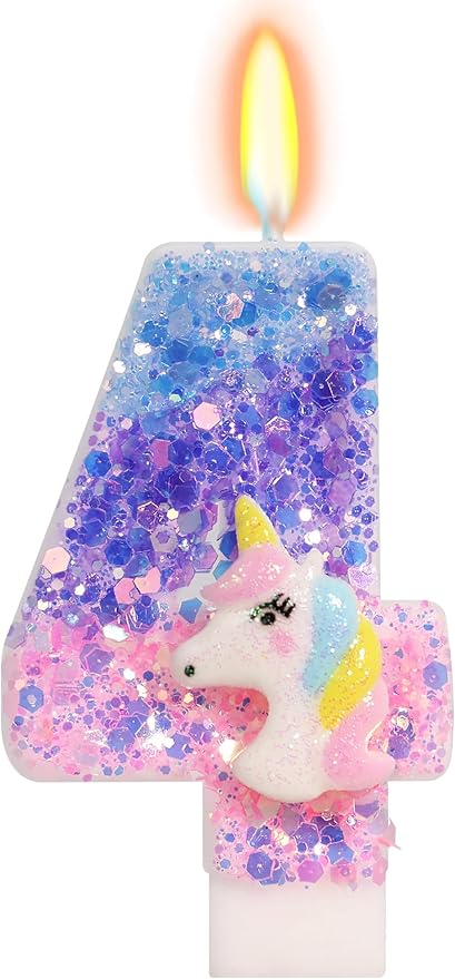 Unicorn Candle Number 4 Candle 4th Birthday Decorations for Girls