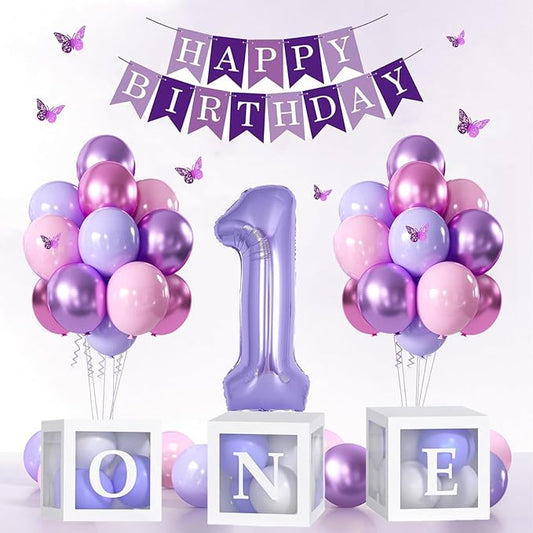 Baby Girl Purple First Birthday Decorations Pink Purple Balloons 40