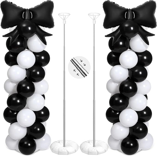 2 Sets Black White Bow Balloon Column Stand Kit Includes 2 Bows & 100