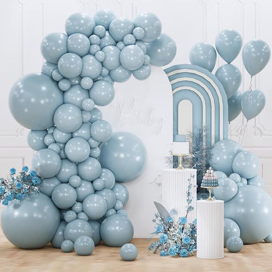 PartyWoo Dusty Blue Balloons 155pcs Different Sizes of 18 12 10 5