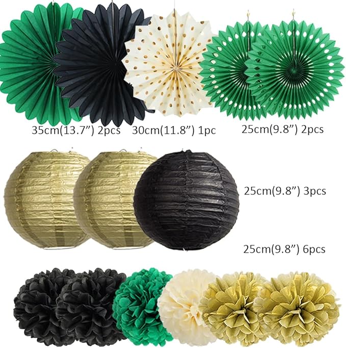 Green Black and Gold Party Decorations Paper Lanterns Black and Gold