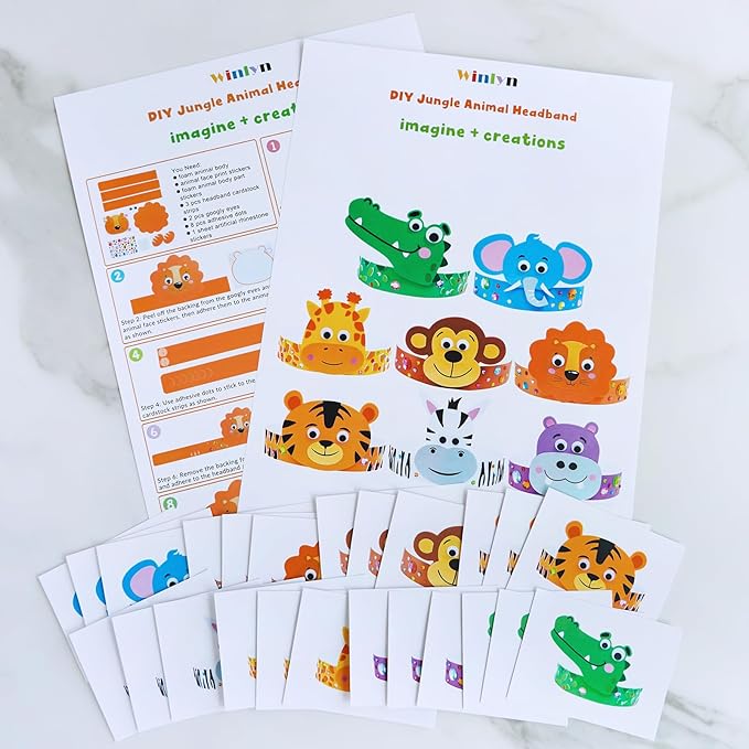 24 Sets Jungle Animal Headbands Craft Kits Safari Crown Art Sets DIY