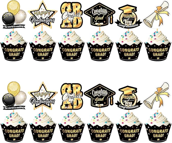 Graduation Decorations Class of 2025 Black Gold Themed Congrats Grad