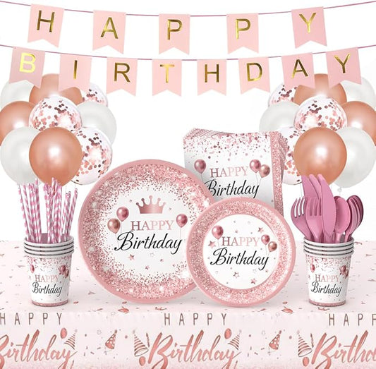 Rose Gold Birthday Party Supplies 212Pcs Disposable Party