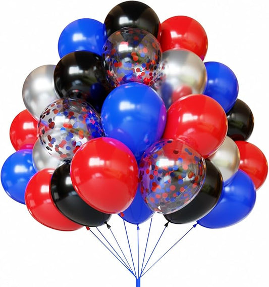 Red Blue and Black Balloons, 67pcs 12 Inch Red Blue Confetti Silver