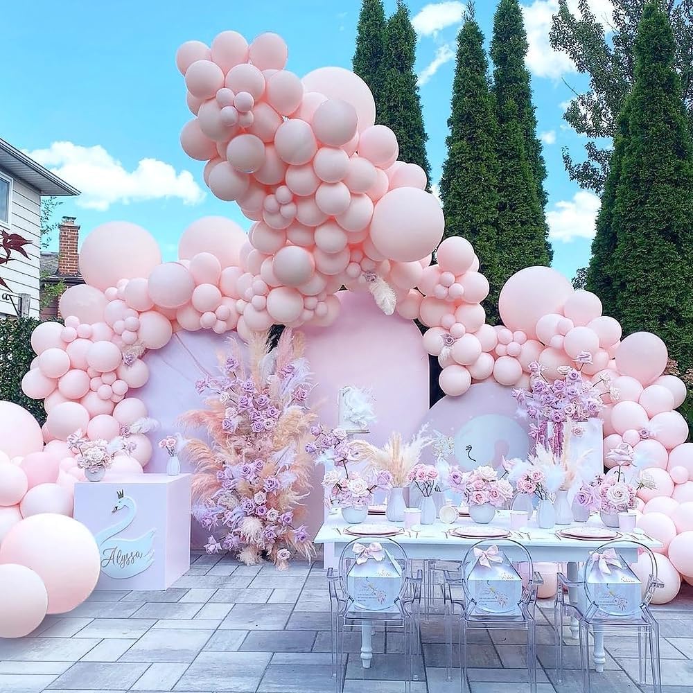 Pastel Light Pink Balloons Double Stuffed Pink Balloon Garland Arch