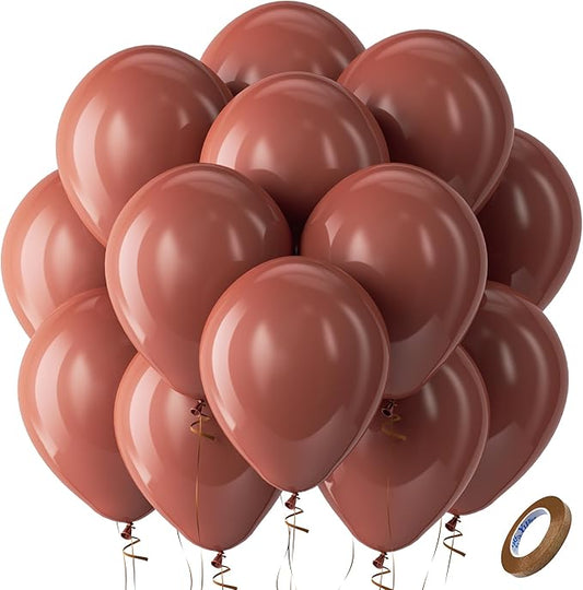 Bezente Dark Brown Latex Party Balloons - 100 Pack 12 inch Round