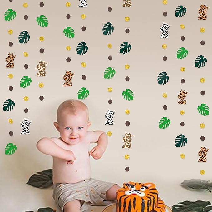 Two Wild Birthday Party Decorations Brown Gold Circle Dot Palm Leaf